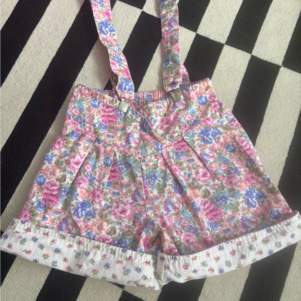 Vintage Floral Kids Overalls - Pink and Blue